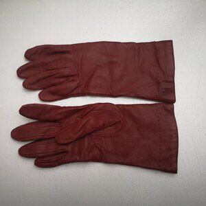 Isotoner Ladies Size 6.5 Red Genuine Leather Made in India Gloves